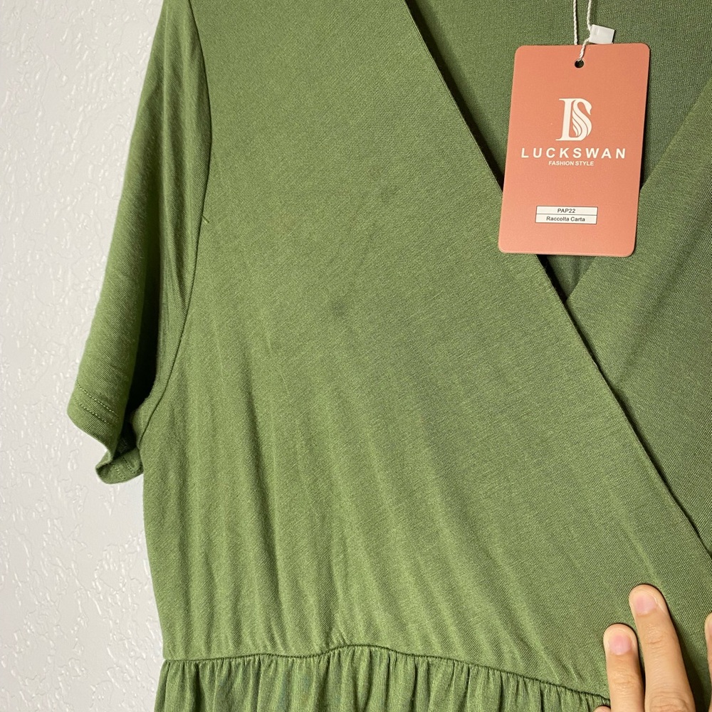 Luckswan Solid Green Short Sleeve Maxi Dress NWT XL Flawed* - Picture 6 of 6